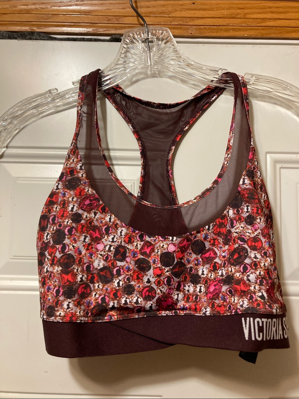 Victoria's Secret Maroon & Pink Gem-Print Racerback Sports Bra‎ M
